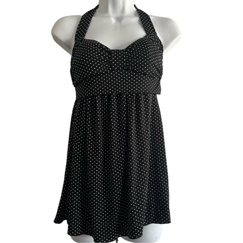 NWT Charlotte Russe Y2K Black & White Polka Dot Babydoll Padded Halter Top